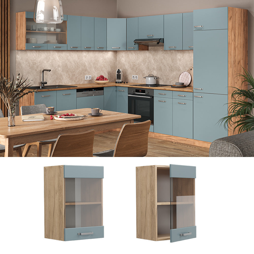 Vicco Mobile da cucina in vetro Grigio-blu 40 cm