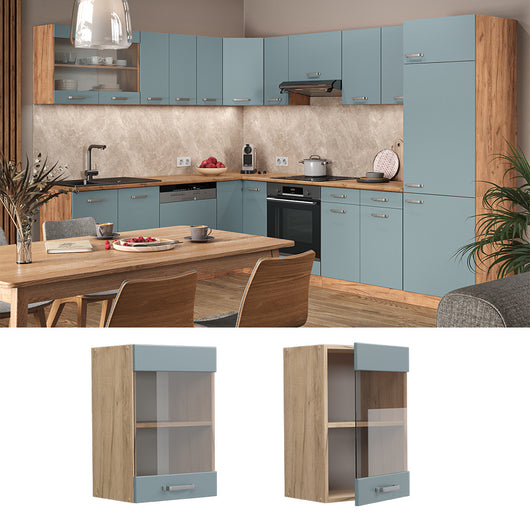 Vicco Mobile da cucina in vetro Grigio-blu 40 cm