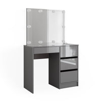 Vicco Tavolo da toeletta Grigio 90 cm con illuminazione a LED e sgabello