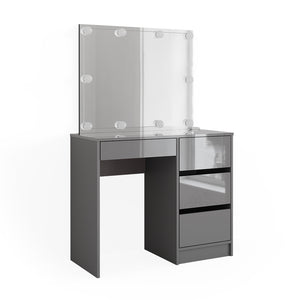 Vicco Tavolo da toeletta Grigio 90 cm con illuminazione a LED e sgabello