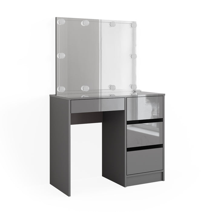 Vicco Tavolo da toeletta Grigio 90 cm con illuminazione a LED e sgabello