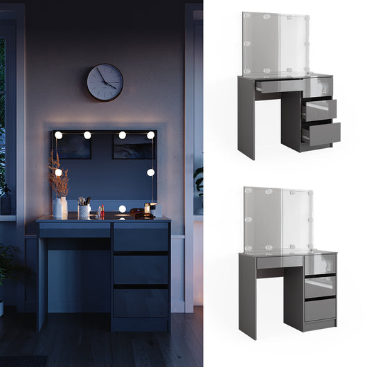 Vicco Tavolo da toeletta Grigio 90 cm con illuminazione a LED e sgabello