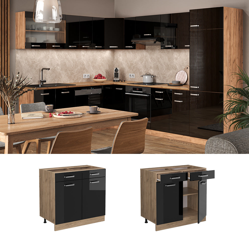 Vicco Mobiletto base per cucina Nero lucido 80 cm , PL Antracite