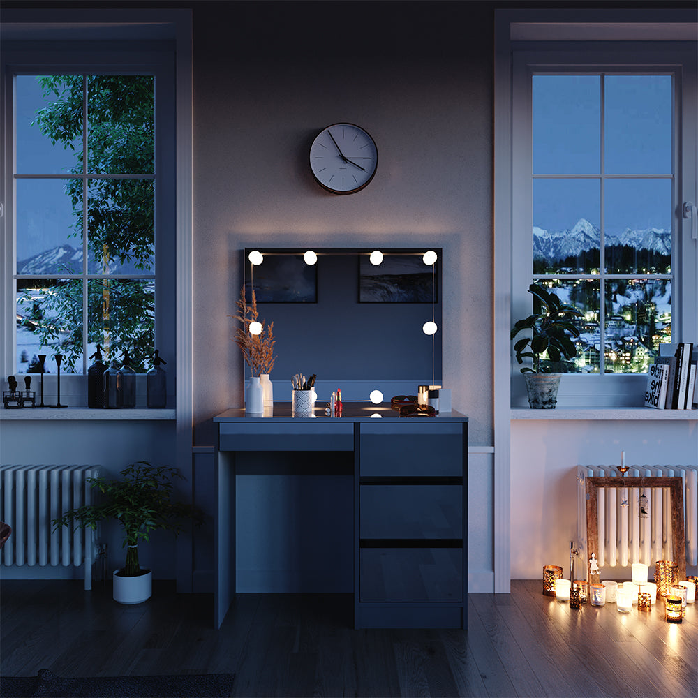 Vicco Tavolo da toeletta Grigio 90 cm con illuminazione a LED e sgabello