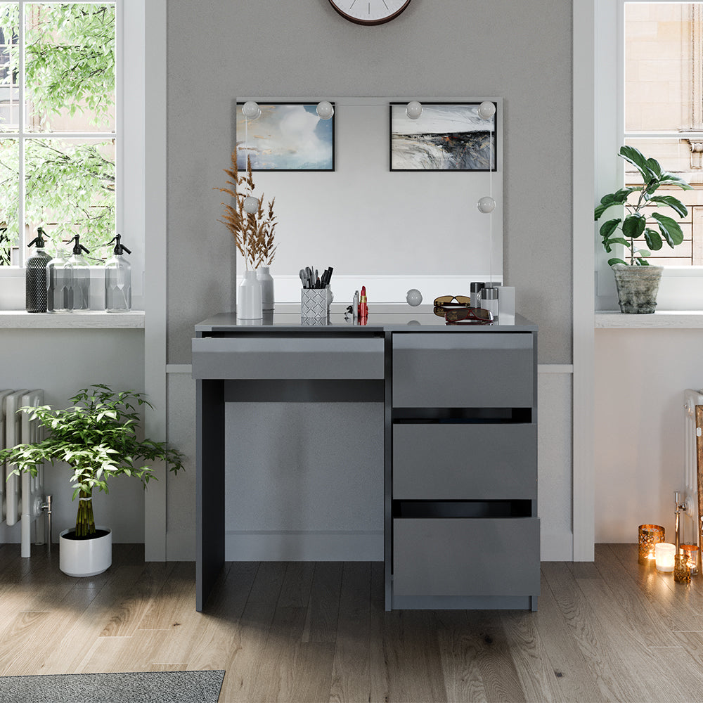 Vicco Tavolo da toeletta Grigio 90 cm con illuminazione a LED e sgabello