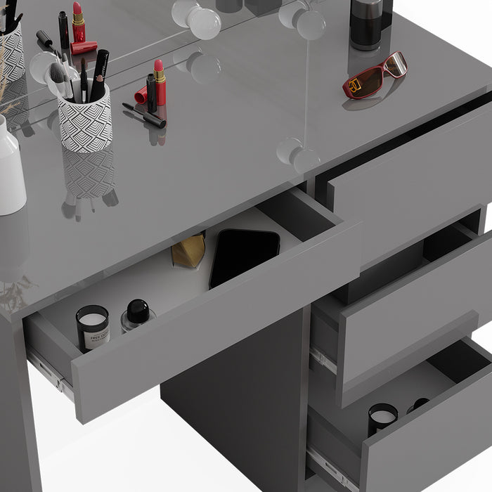 Vicco Tavolo da toeletta Grigio 90 cm con illuminazione a LED e sgabello