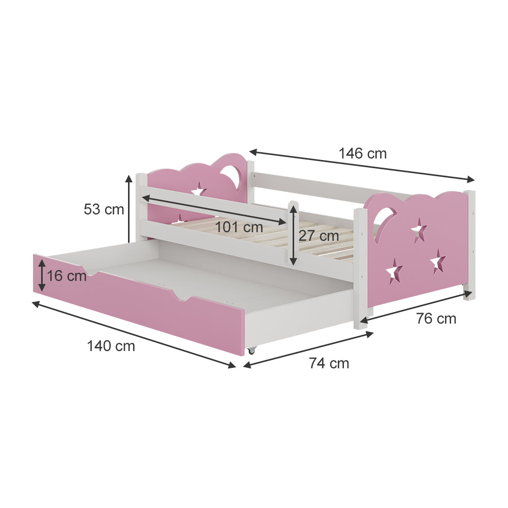 Vitalispa Letto per bambini rosa 70x140 cm con cassetto, senza materasso