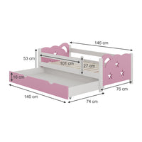 Vitalispa Letto per bambini rosa 70x140 cm con cassetto, senza materasso