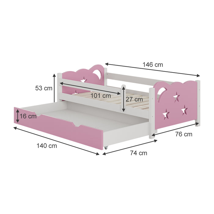 Vitalispa Letto per bambini rosa 70x140 cm con cassetto, senza materasso