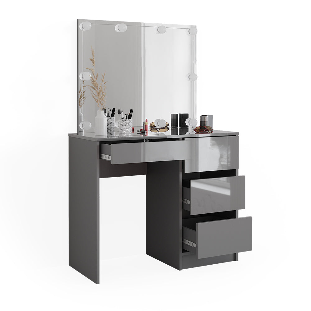 Vicco Tavolo da toeletta Grigio 90 cm con illuminazione a LED e sgabello