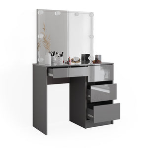 Vicco Tavolo da toeletta Grigio 90 cm con illuminazione a LED e sgabello