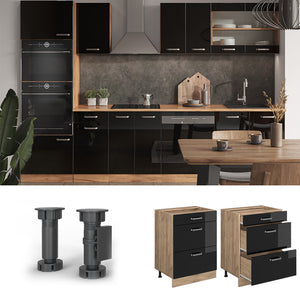 Vicco Mobiletto base per cucina Nero lucido 60 cm PL Marmo