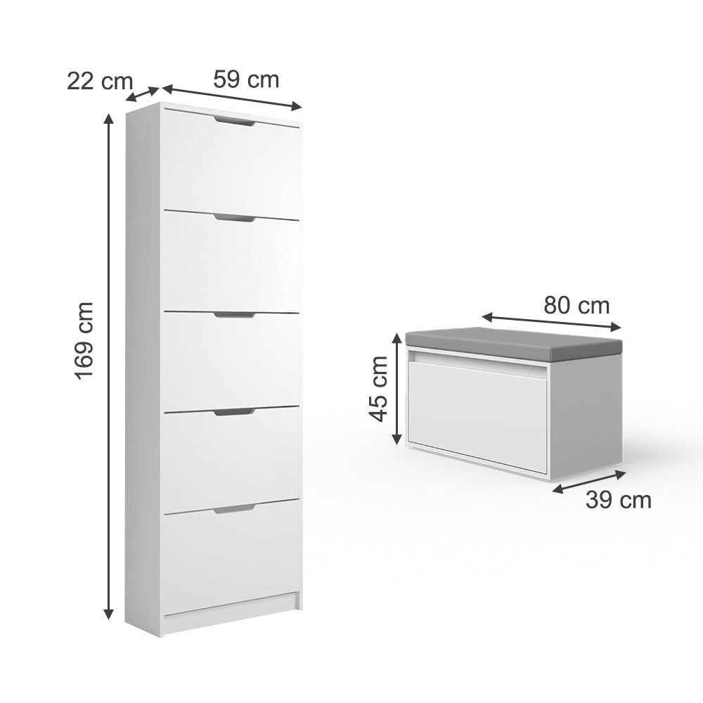 Vicco Scarpiera Bianco 2 parti, con banco