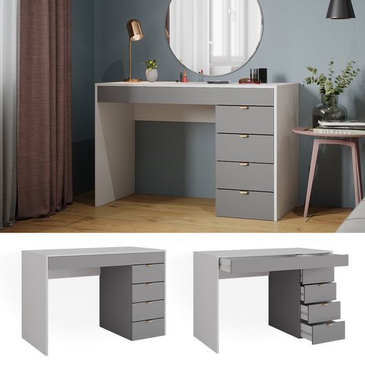 Vicco Tavolo da toeletta Bianco/grigio/grigio 115 cm con 5 cassetti