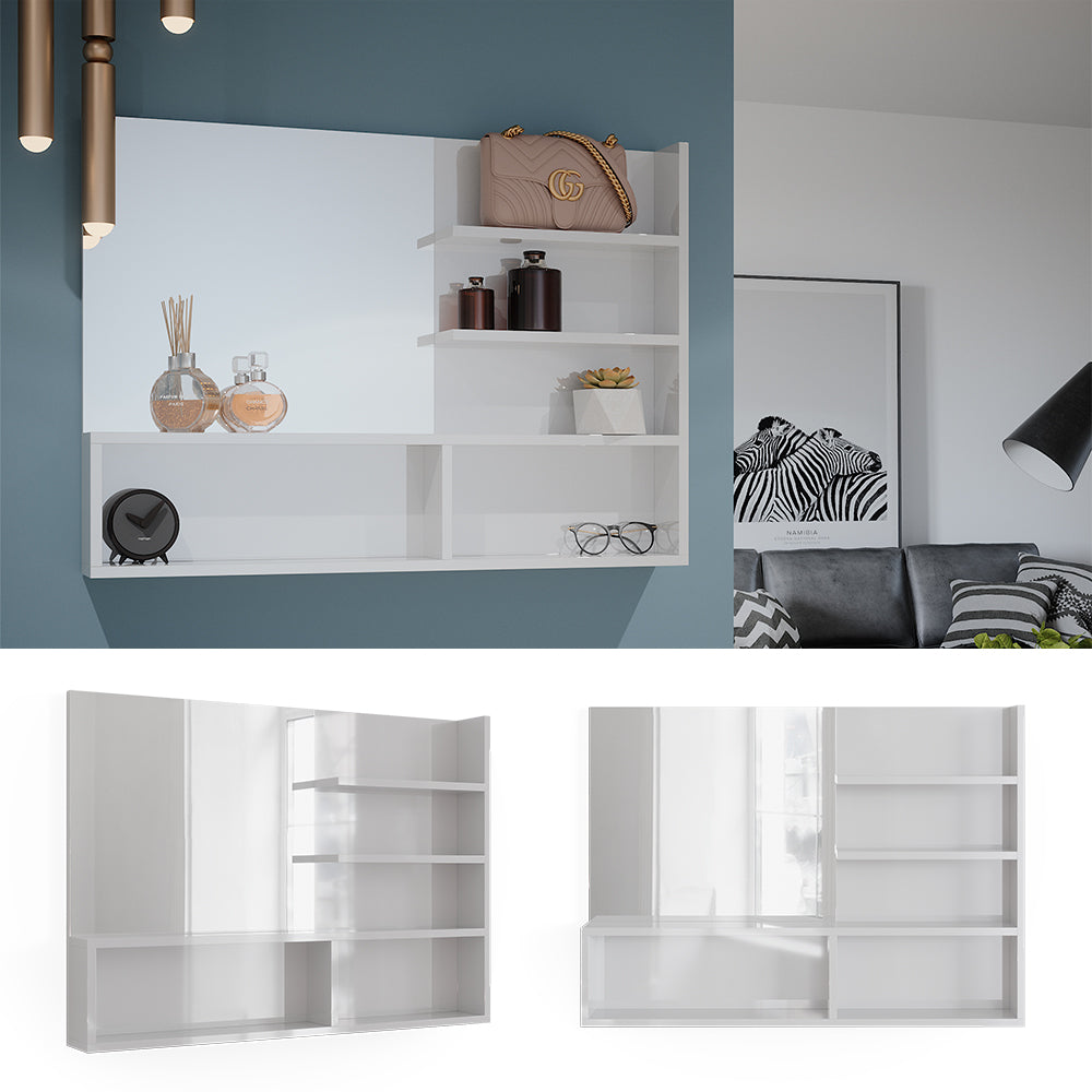 Vicco Specchio bagno Bianco lucido 89.8 x 65 cm con scomparti aperti