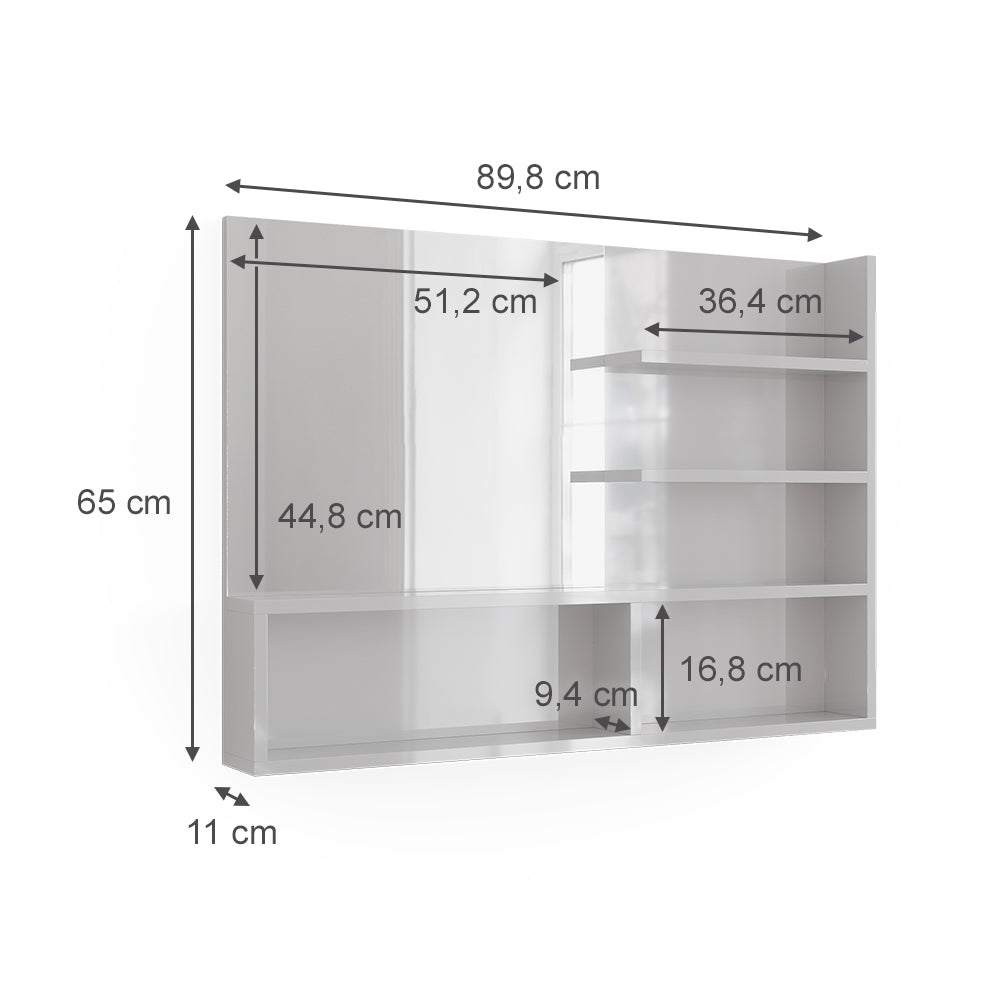 Vicco Specchio bagno Bianco lucido 89.8 x 65 cm con scomparti aperti