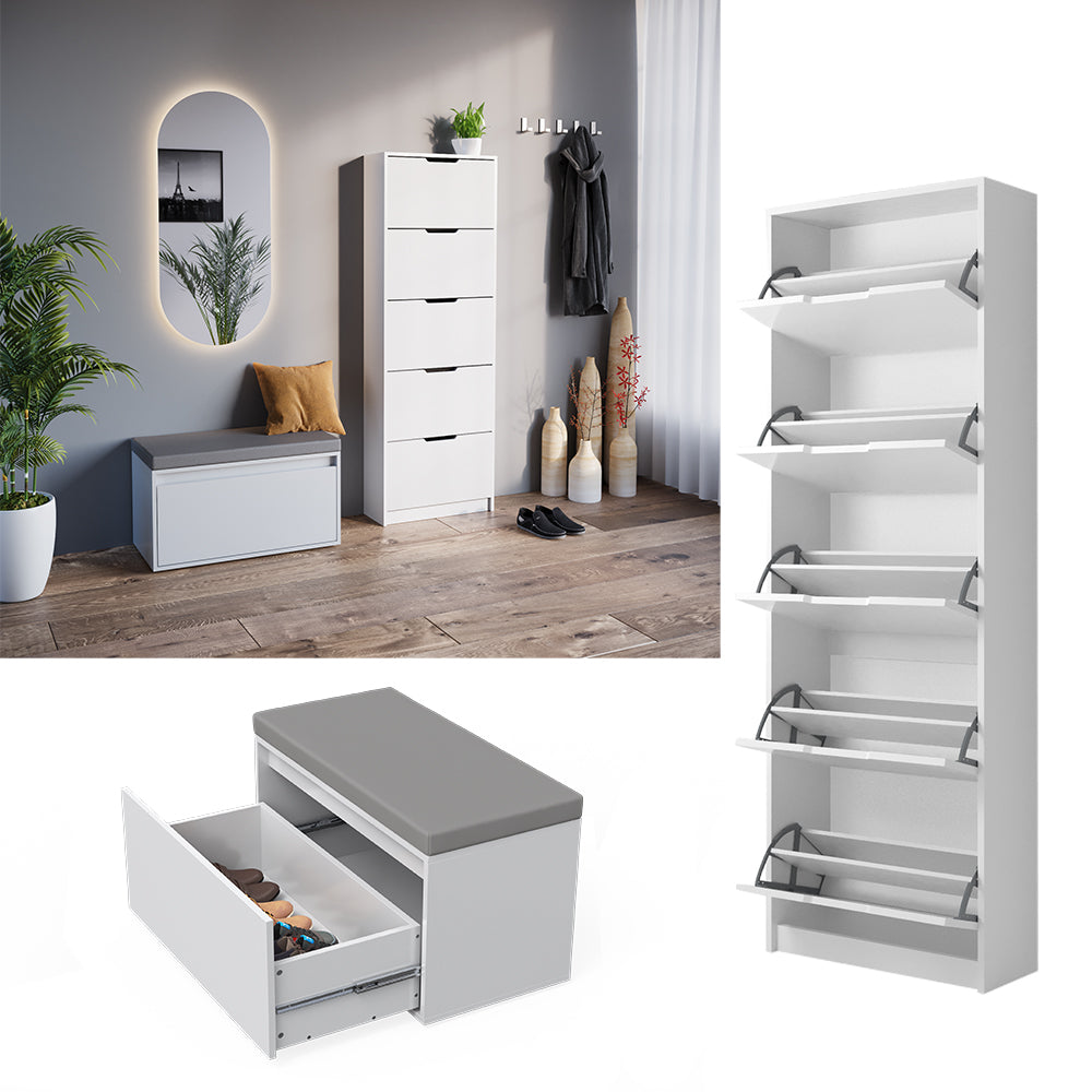 Vicco Scarpiera Bianco 2 parti, con banco