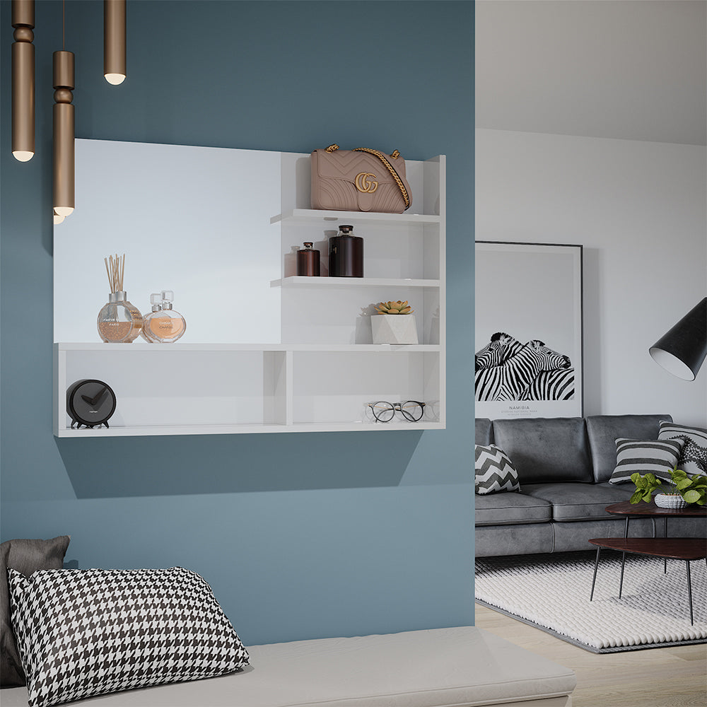 Vicco Specchio bagno Bianco lucido 89.8 x 65 cm con scomparti aperti