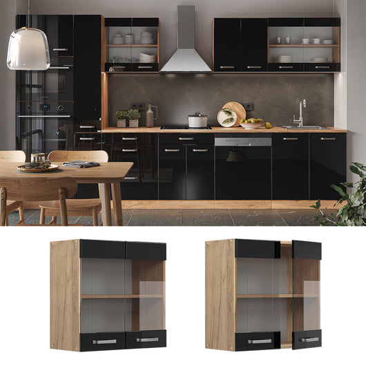 Vicco Mobile da cucina in vetro Nero lucido 60 cm