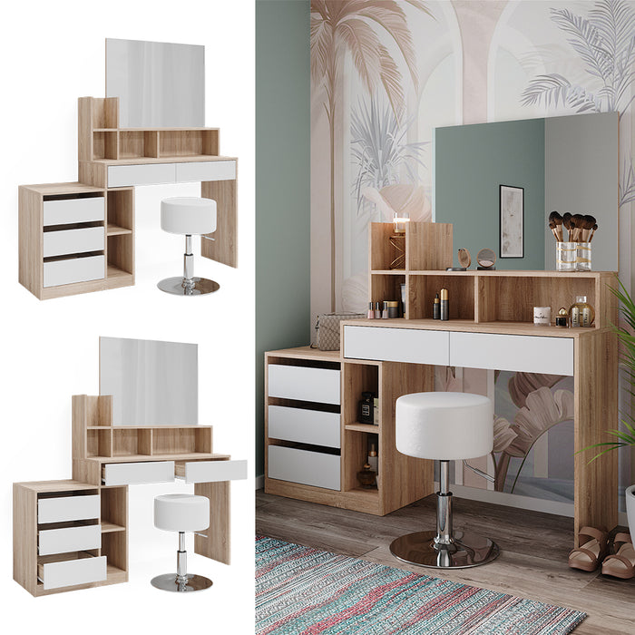 Vicco Tavolo da toilette Bianco/Sonoma 139.8 cm con sgabello