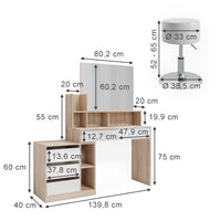 Vicco Tavolo da toilette Bianco/Sonoma 139.8 cm con sgabello