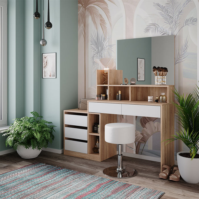 Vicco Tavolo da toilette Bianco/Sonoma 139.8 cm con sgabello
