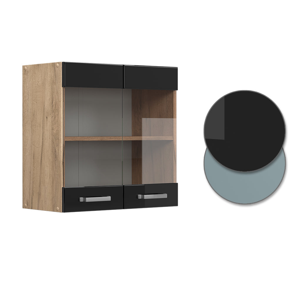 Vicco Mobile da cucina in vetro Nero lucido 60 cm