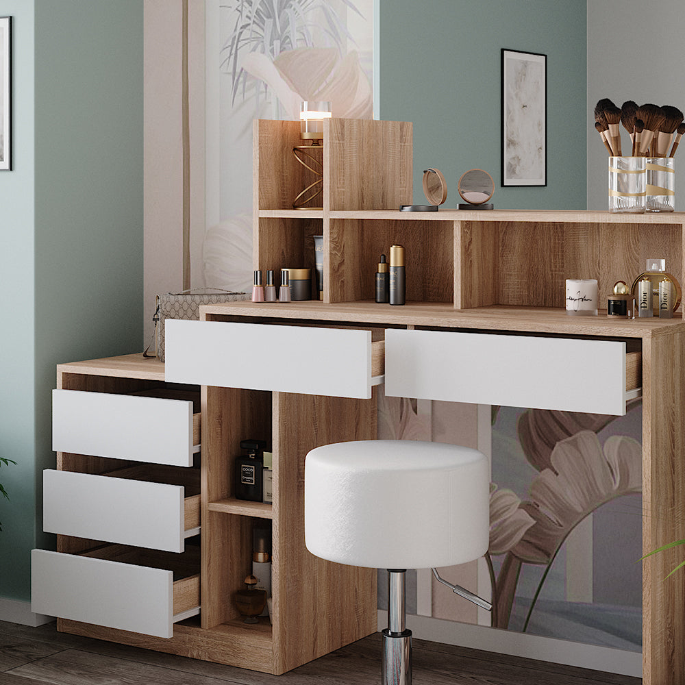 Vicco Tavolo da toilette Bianco/Sonoma 139.8 cm con sgabello