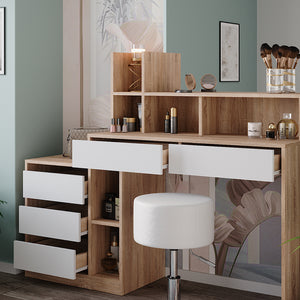 Vicco Tavolo da toilette Bianco/Sonoma 139.8 cm con sgabello