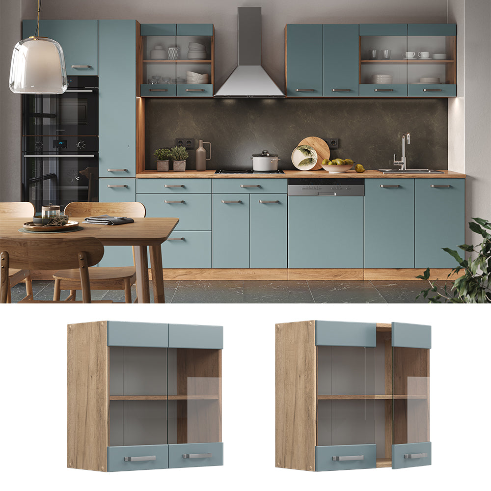Vicco Mobile da cucina in vetro Grigio-blu 60 cm