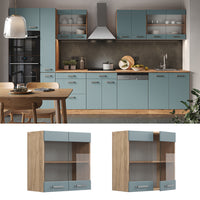 Vicco Mobile da cucina in vetro Grigio-blu 60 cm