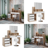 Vicco Tavolo da toilette Bianco/Sonoma 139.8 cm con sgabello