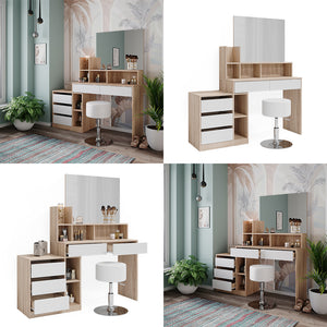 Vicco Tavolo da toilette Bianco/Sonoma 139.8 cm con sgabello