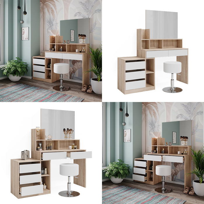 Vicco Tavolo da toilette Bianco/Sonoma 139.8 cm con sgabello
