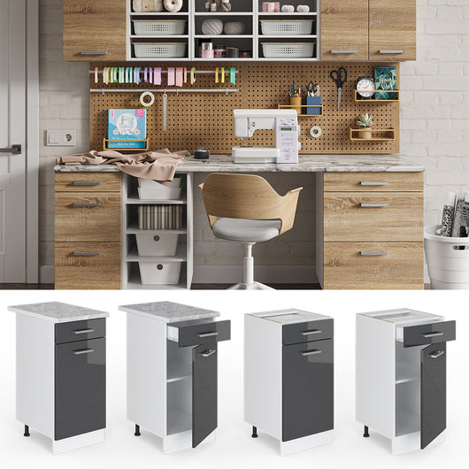 Vicco Base universale Antracite lucido 40 cm con cassetto, con piano di lavoro