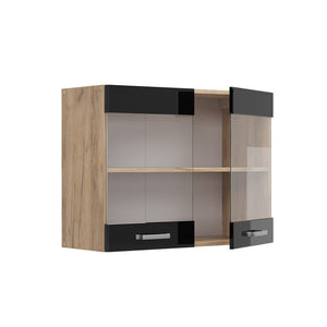 Vicco Mobile da cucina in vetro Nero lucido 80 cm