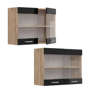 Vicco Mobile da cucina in vetro Nero lucido 80 cm
