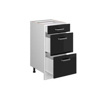 Vicco Mobiletto base per cucina Nero lucido 40 cm con cassetti, PL Rovere