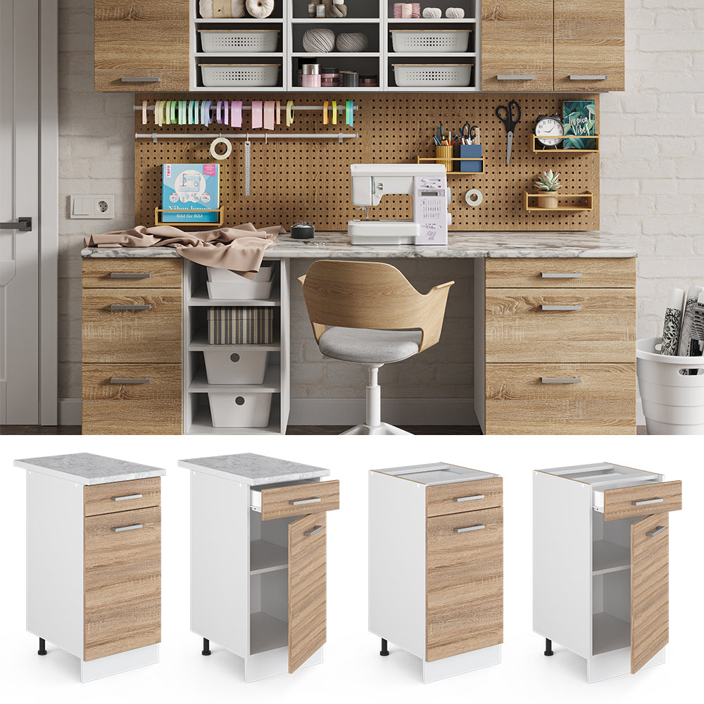 Vicco Base universale Sonoma 40 cm con cassetto, con piano di lavoro
