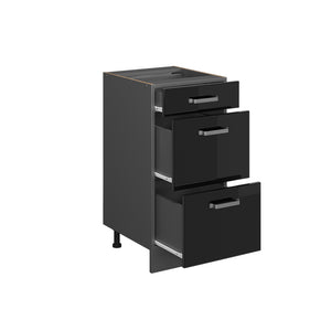 Vicco Mobiletto base per cucina Nero lucido 40 cm con cassetti, PL Rovere