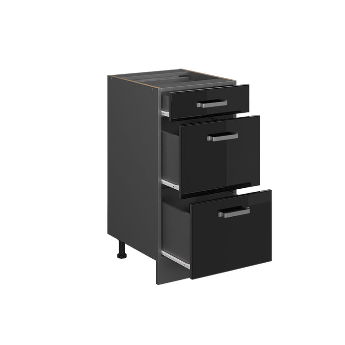 Vicco Mobiletto base per cucina Nero lucido 40 cm con cassetti, PL Rovere