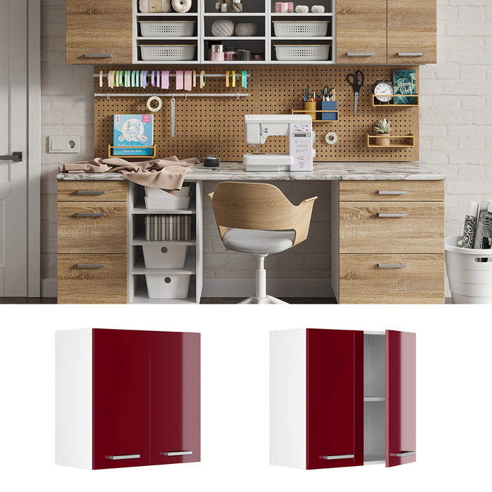 Vicco Pensile universale Rosso bordeaux lucido 60 cm con porte