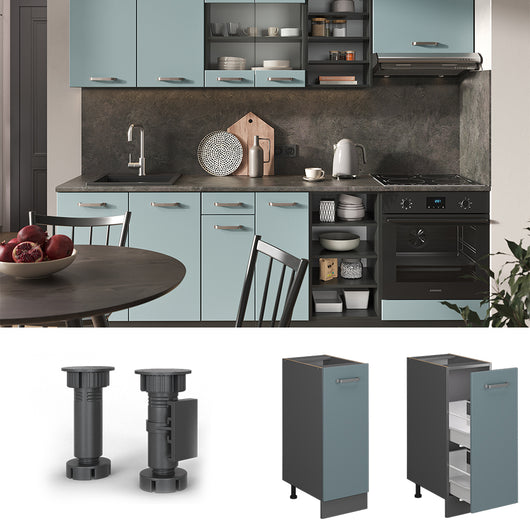 Vicco Armadio cucina dispensa alto Grigio-blu 30 cm senza piano di lavoro