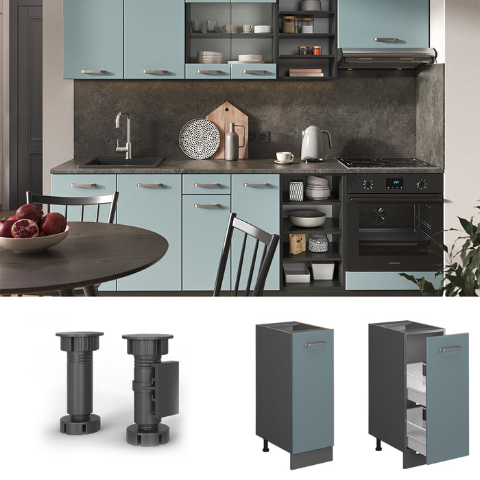 Vicco Armadio cucina dispensa alto Grigio-blu 30 cm senza piano di lavoro