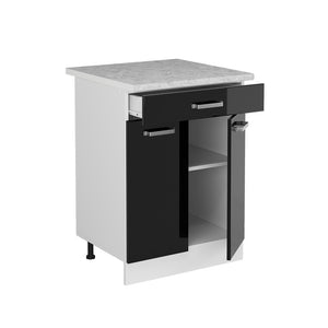 Vicco Mobiletto base per cucina Nero lucido 60 cm con cassetto PL Marmo