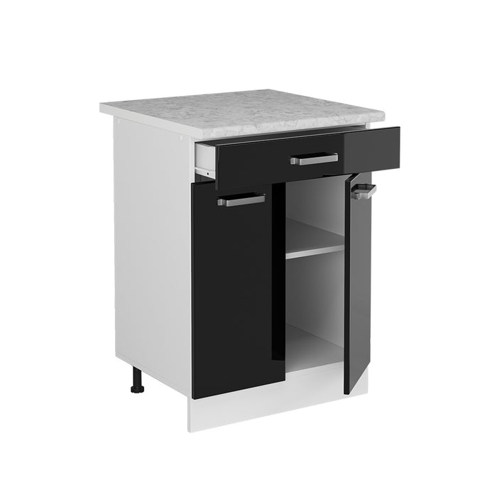 Vicco Mobiletto base per cucina Nero lucido 60 cm con cassetto PL Marmo