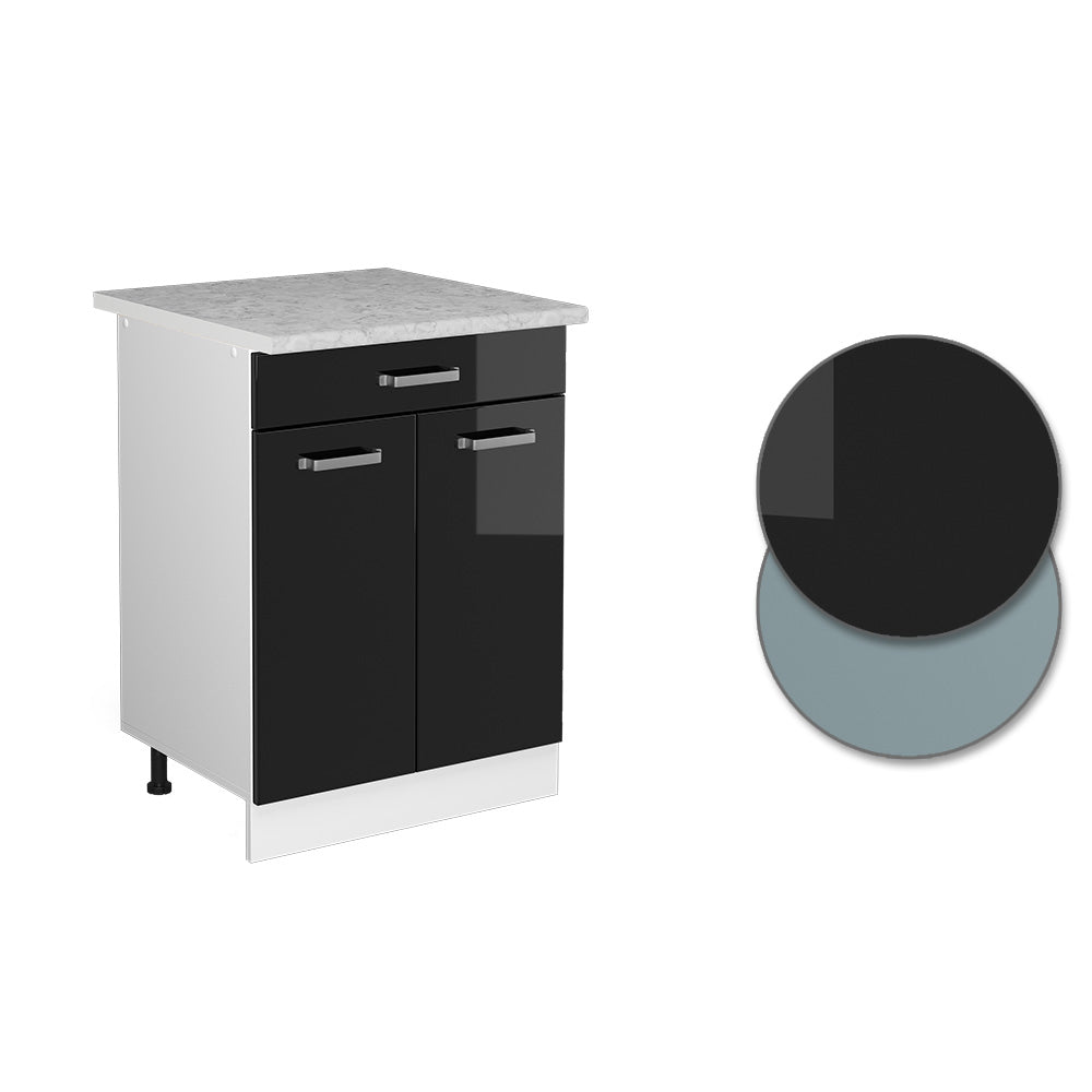 Vicco Mobiletto base per cucina Nero lucido 60 cm con cassetto PL Marmo