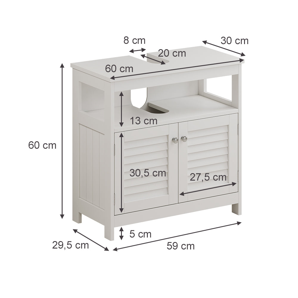 Vicco Mobile sottolavabo per bagno Bianco 60 x 60 cm con 2 ante e vano a giorno