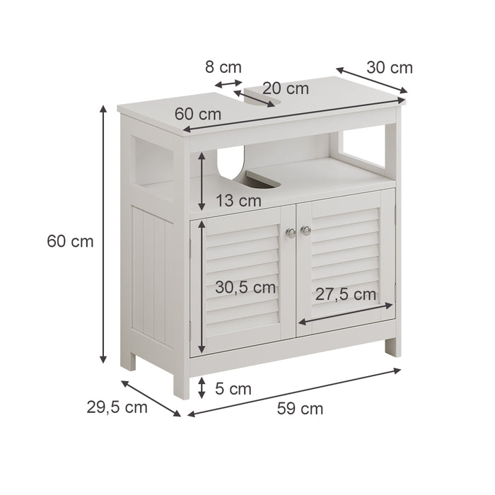 Vicco Mobile sottolavabo per bagno Bianco 60 x 60 cm con 2 ante e vano a giorno