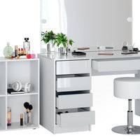 Vicco Tavolino da toilette Bianco 120 cm 4 parti, con scaffale, specchio, sgabello, LED